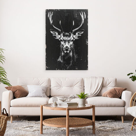 Wandbild Silberner Hirschkopf auf schwarzem Hintergrund 40x60