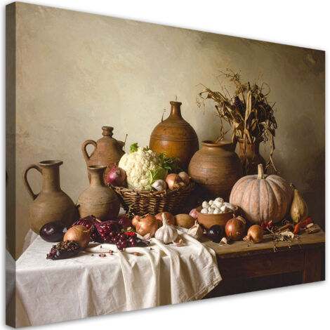 Wandbild Stillleben Krüge Gemüse 90x60 cm