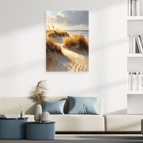 Wandbild Strand mit Dünen am Meer Landschaft bei Sonnenuntergang 40x60