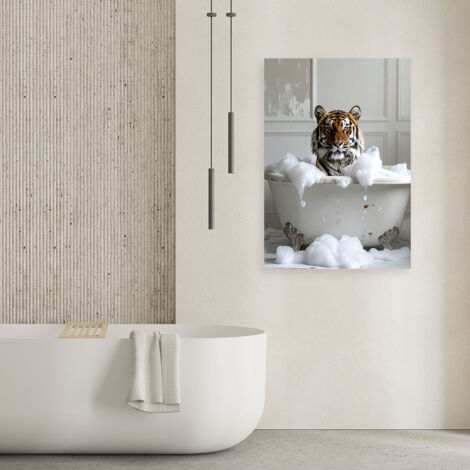 Wandbild Tiger in einer Badewanne mit Schaum 60x90