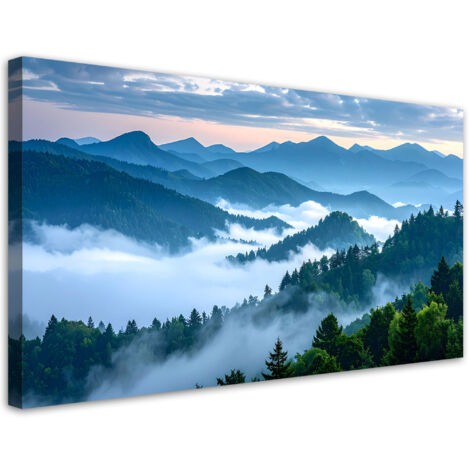 Wandbild Wald Berge im Nebel Landschaft 80x40 cm