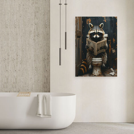Wandbild Waschbär liest Zeitung schwarz und gold 70x100