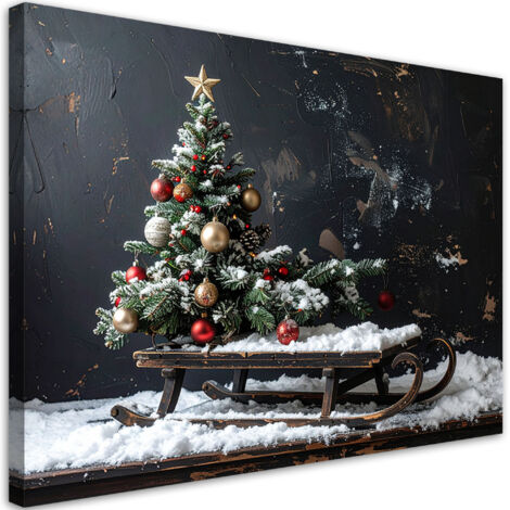 Wandbild Weihnachtsbaum Geschenke Schlitten 60x40 cm