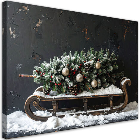 Wandbild Weihnachtsbaum Geschenke Schlitten 60x40 cm