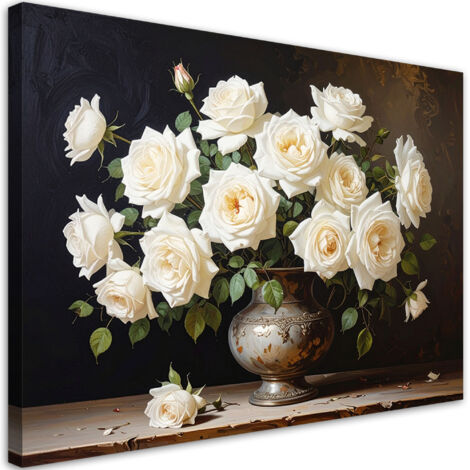 Wandbild Weiße Rosen in einer Vase 100x70 cm