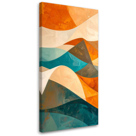 Wandbild Wellen Abstraktion in den Farben Türkis und Beige 40x80 cm