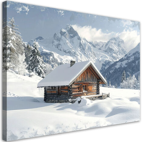 Wandbild Winterlandschaft Berghütte Wald Natur 60x40 cm