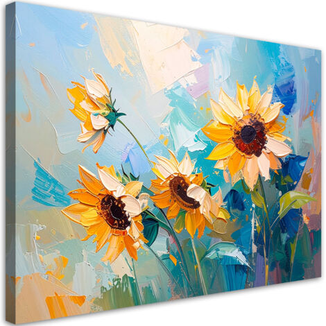 Wandbild Wohnzimmer modern Sonnenblumen Blumen Ölfarbe-Imitation 60x40 cm