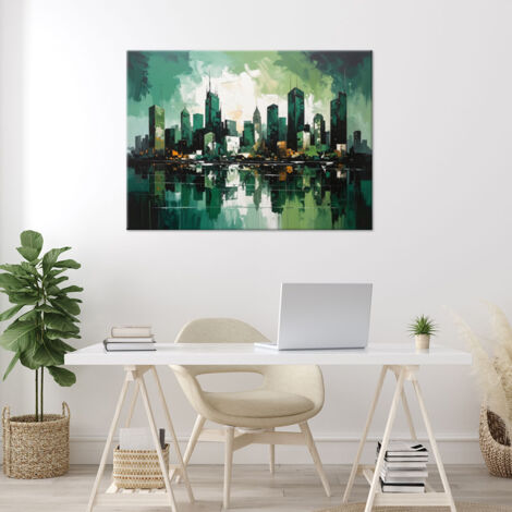 Wandbild Wolkenkratzer Stadtarchitektur Grün 100x70