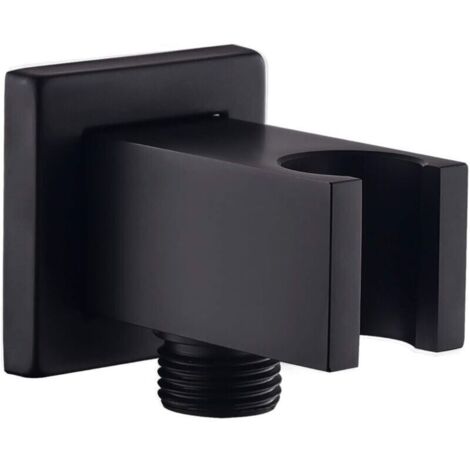 Wandbrausebogen mit Brausekopfhalterung, 1/2″ Messing-Vierkant-Brauseschlauchanschluss, Wandwasseranschluss, schwarz