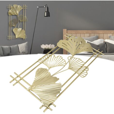 Wanddekoration aus goldenem Metall, Blattskulptur, hängend, eleganter Rahmen, für Zuhause, Büro, Hotel, 45 x 25 cm (17,7 x 9,8 Zoll), Eisen, 815 g, minimalistische Dekoration