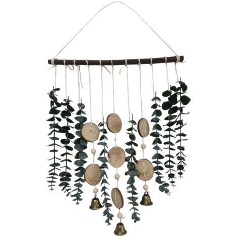 Wanddekoration im Boho-Stil mit künstlichem Eukalyptus, Holz, Muscheln und Glocken 【Stil 8】
