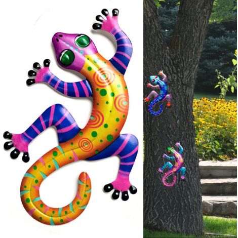 Wanddekoration in Form einer Eidechse aus Eisen für den Außenbereich – Ornament für Bäume, Zäune und Veranden
