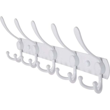 Wandgarderobe – 5 Haken, robust, Edelstahl, Metallgarderobe für Mäntel, Hüte, Handtücher, Handtaschen, Kleider, Badezimmereingang, Weiß