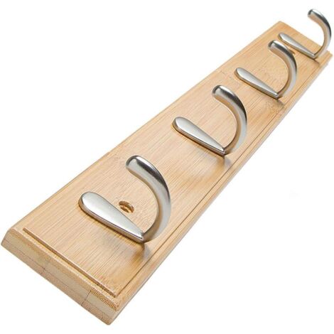 Wandgarderobe aus Holz Handtuchhalter mit 4 Haken Wandhaken für Küche und Bad (Holz)