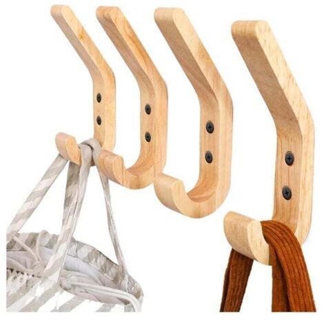 Wandgarderobe aus Massivholz (4 Stück) – handpolierte Designerhaken aus Eiche – 10 kg Tragkraft – für Küche, Schlafzimmer und Badezimmer
