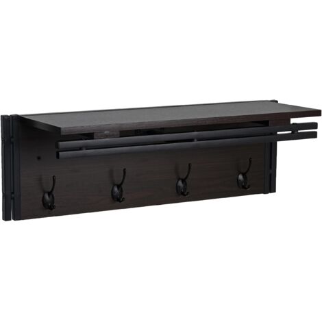 Wandgarderobe HHG-618, Garderobe Regal, 4 Haken 24x75x24cm 3D-Struktur dunkelbraun