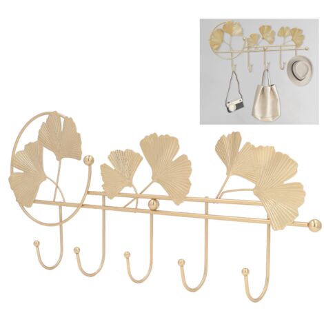 Wandgarderobe im Ginkgoblatt-Design, schwarze Metallgarderobe, 46 x 20,5 cm, für Kleidung, Hüte und Schlüssel, Wanddekoration