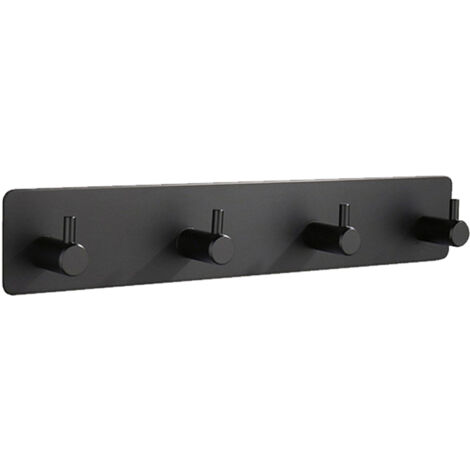 Wandgarderobe mit 4 Edelstahlhaken – kein Bohren erforderlich – für Bad und Küche (18 cm, Mattschwarz)