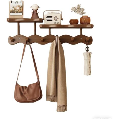 Wandgarderobe mit Ablage, Wandgarderobe mit schwebendem Regal und 6 Haken - Geeignet für Flur, Schlafzimmer, Ankleidezimmer, Badezimmer, Wohnzimmerdekoration (Braunes Holz, 52 cm)