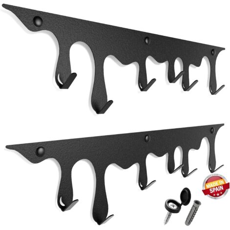 Wandgarderobe schwarz 2 Stück mit 6 Haken, kleiderhaken wand metal 2mm, kleiderhakenleiste belastbar bis 15kg, garderobenpaneel 60x20cm, jackenhalter wand, garderobenleiste kinder