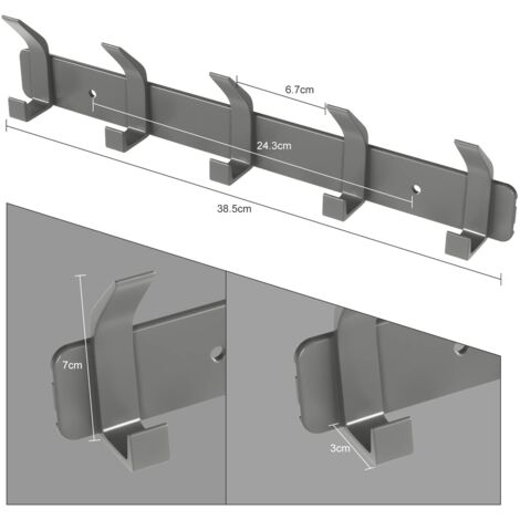 Wandgarderobe Wandhaken, Badezimmerhaken mit 5 Haken zum Aufhängen von Rucksack, Jacke, Hut, Garderobe für Tür – Grau NPTERBL