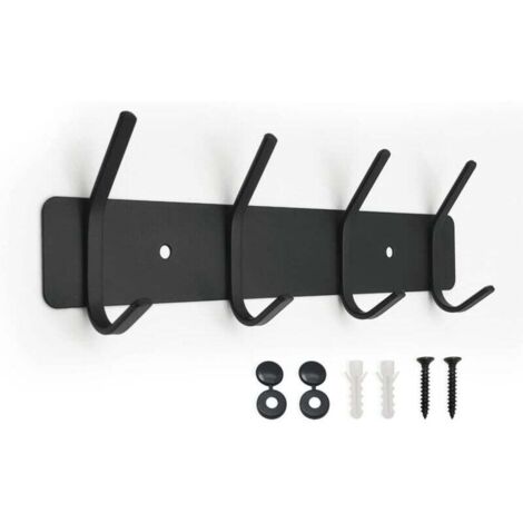 Wandgarderobe, Wandhaken zum Aufhängen, Wandstifte, Wandhaken für Handtücher, Rucksäcke, Kleidersäcke, Schlüssel, Jacken und Bademäntel (4 Haken, schwarz)