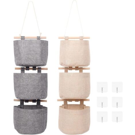 Wandhängende Aufbewahrungstasche mit 6 multifunktionalen Fächern, Ablagefächer für Schlafzimmer, Wand, Kleiderschrank, wasserdichter Hängeorganizer (Grau, Beige)
