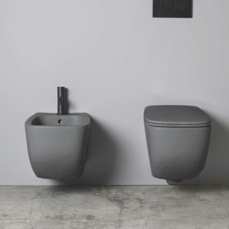 Wandhängendes Wc-Set, Mattgraue Sanitärkeramik Mozart