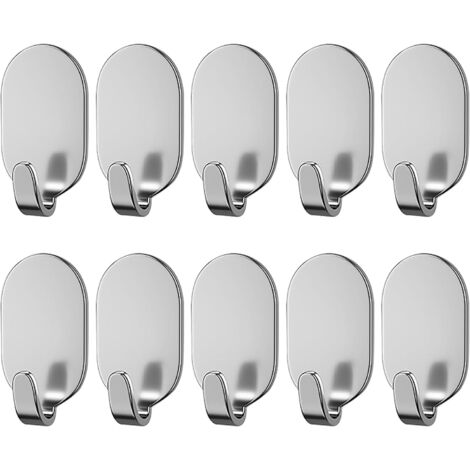 Wandhaken, 10er-Pack selbstklebende Haken, kein Bohren erforderlich, multifunktionale und rostfreie Klebehaken, selbstklebende Wandhaken für Handtücher, Kleidung, Regenschirme (silber)