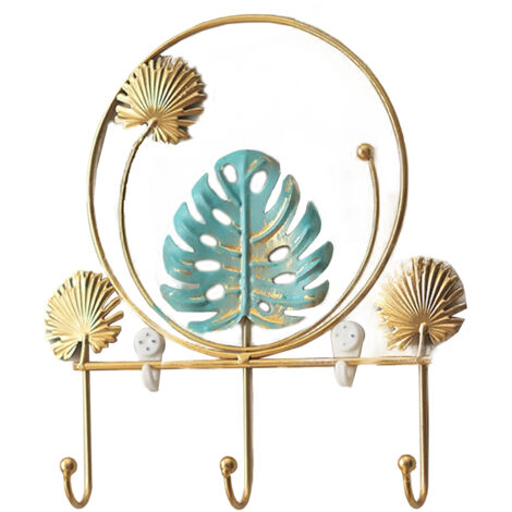 [Wandhaken] [Ander Online]Goldener Wandhaken aus Schmiedeeisen mit 3-armigem Design – ohne Loch für Schlüssel und Accessoires