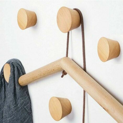 Wandhaken aus Holz, rund, für Garderobe, 5 Stück, Naturholzhaken, Vintage, Naturholz, dekorative Haken, dekorative Kleiderhaken