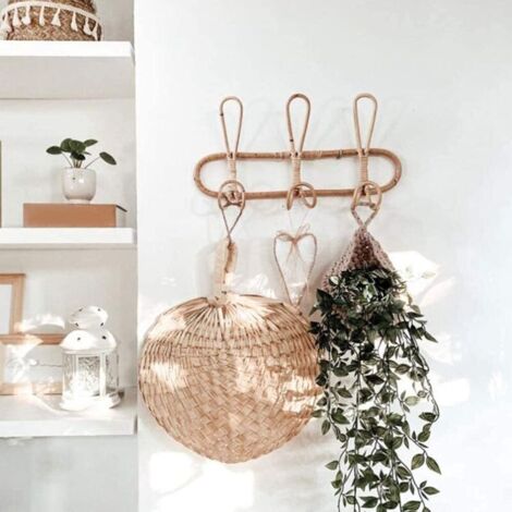 Wandhaken aus Rattan, Wandgarderobe, Wandhaken für Kinderkleidung, Hüte und Kleidungsstücke