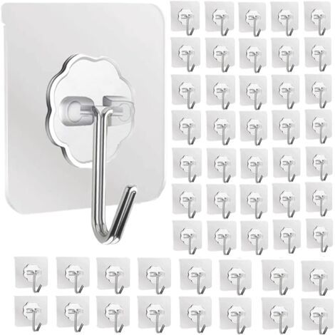 Wandhaken, hochbelastbare selbstklebende Haken, 50er-Packung transparente, wasserfeste Klebehaken für Bad, Küche, DIY, Allzweckhaken