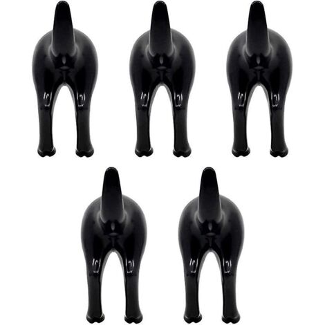 Wandhaken in Hundeschwanzform (Schwarz), 5er-Set Haken für Kleidung und Hüte, Kreativer Deko-Wandhaken, Wandhaken für Huthalter