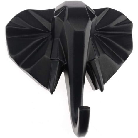 Wandhaken mit Elefantenkopf aus Kunstharz, schwarz, für Schmuck, Schlüssel, Schals, Taschen, Kleider, Schlafzimmer, Wohnzimmer, Ankleidezimmer