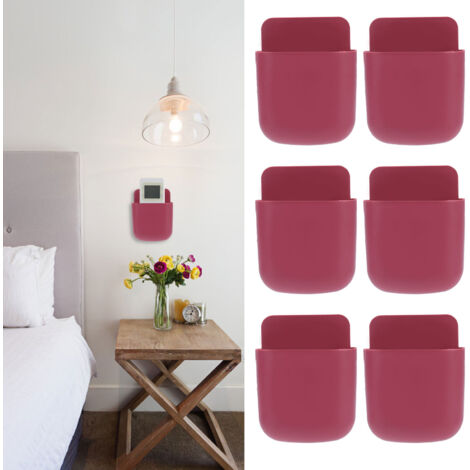 Wandhalterung für Smartphone und Bedienelemente – 6 selbstklebende Organizer mit Ladeanschluss, Weinrot