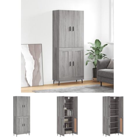 Wandhalterung - vidaXL Highboard Grau Sonoma 69,5x34x180 cm Holzwerkstoff - Metallfüße
