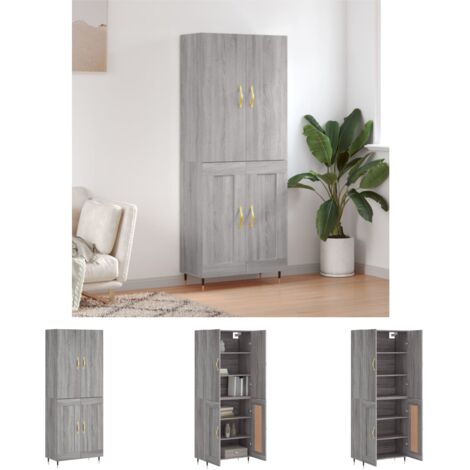 Wandhalterung - vidaXL Highboard Grau Sonoma 69,5x34x180 cm Holzwerkstoff - Metallfüße