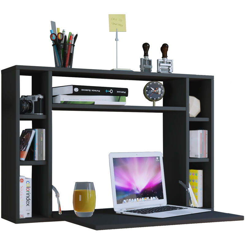 Ebuy24 - Wandila Bureau mural pour ordinateur portable, 7 compartiments, noir.