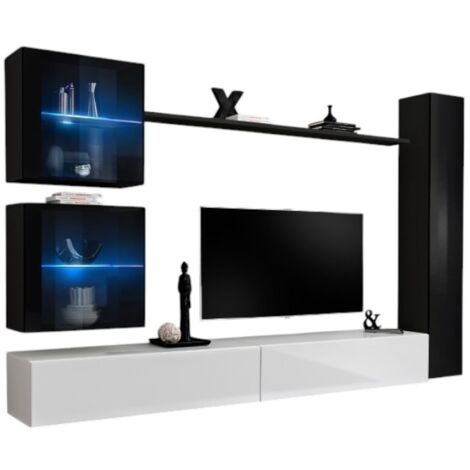 Wandkomposition SWITCH XVIII schwebendes TV-Möbel in glänzendem Weiß und Schwarz