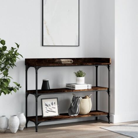 Wandkonsole mit Regalen, rauchiger Eichenholz 100x30x80 cm