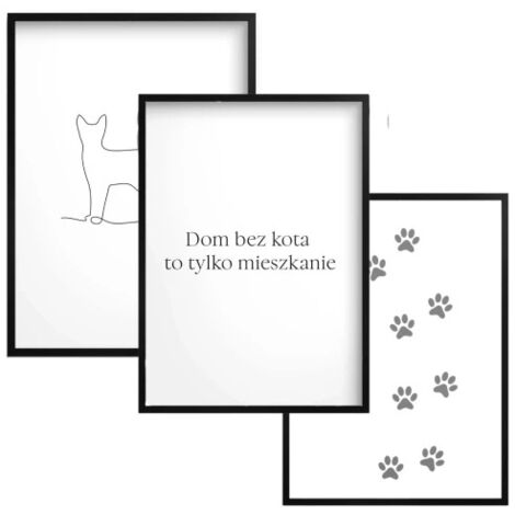 Wandkunst Poster Schwarz-Weiß Line Art mit Rahmen Wohnzimmer Set Katze