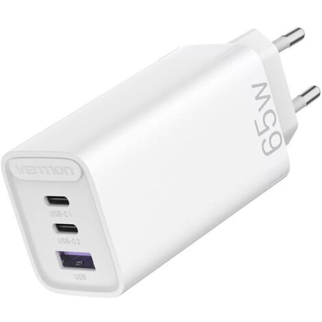Wandladegerät GaN-Schnellladegerät mit 3 Anschlüssen 2x USB-C, 1x USB-A in Weiß