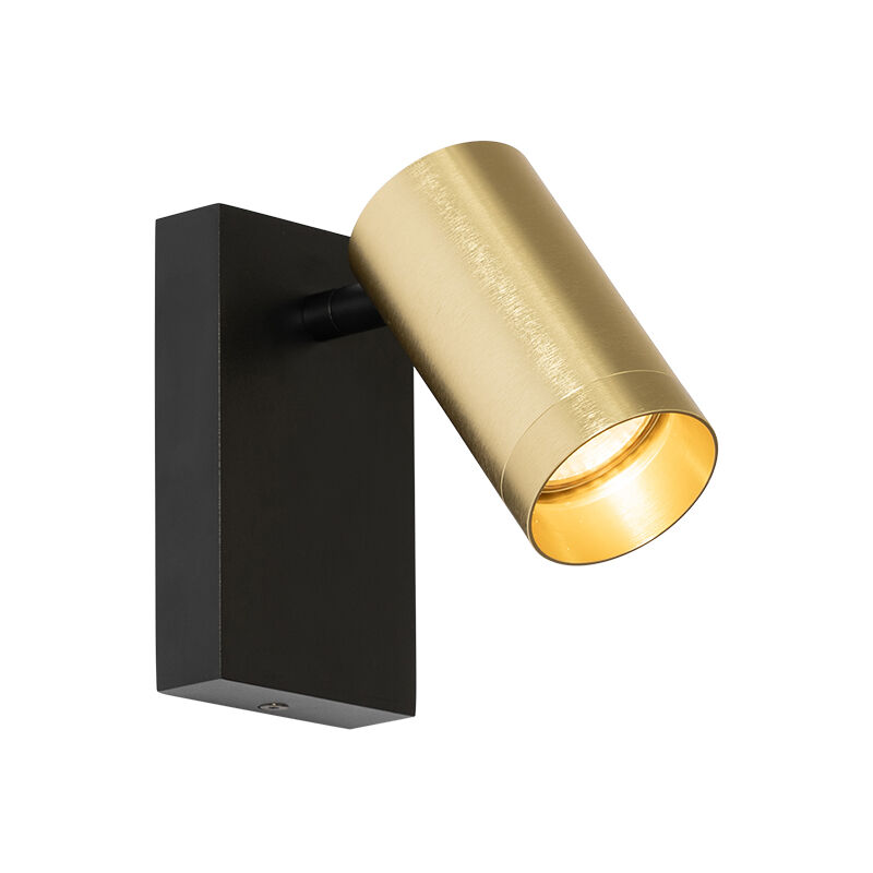 Qazqa Wandleuchte Schwarz Mit Gold Verstellbar Mit Schalter - Jeana Luxe