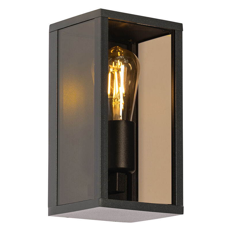 Qazqa Außenwandleuchte Schwarz Mit Rauchglas 26 Cm Ip44 - Charlois
