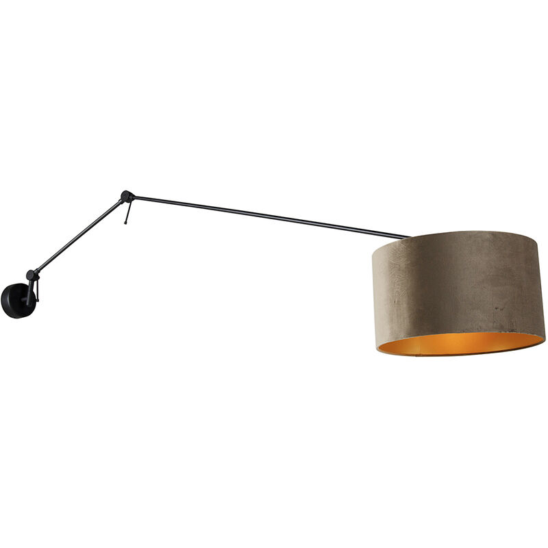 Qazqa Wandleuchte Schwarz Mit Veloursschirm Taupe 35 Cm Verstellbar - Blitz