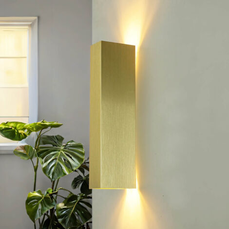 Wandlampe Aluminium GU10 Up Down H: 30 cm in Gold 2-flammig eckig Modern