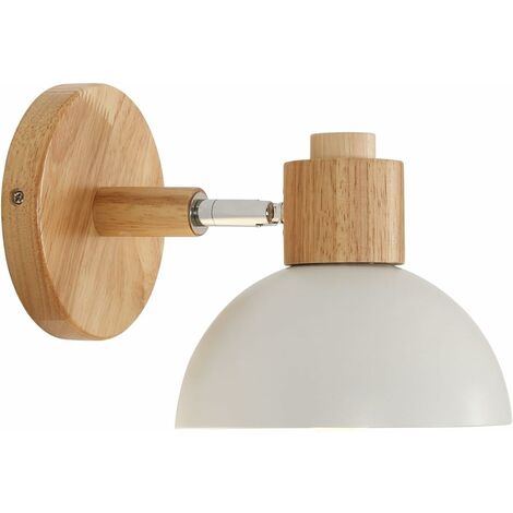 DELAVEEK Wandlampe aus Holz (Naturholzsockel mit weißem Lampenschirm, E27 Fassung, ohne Lichtquelle)