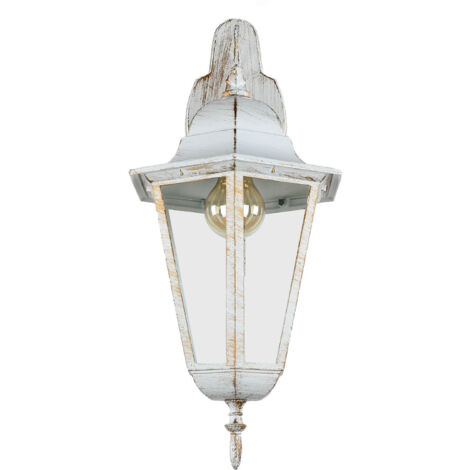 Wandlampe außen Aluminium Glas H: 50,5 cm IP44 in Weiß Gold E27 Rustikal Wandleuchte
